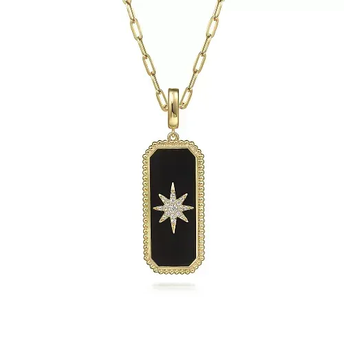 14K Yellow Gold Diamond and Onyx Medallion Pendant-Bujukan