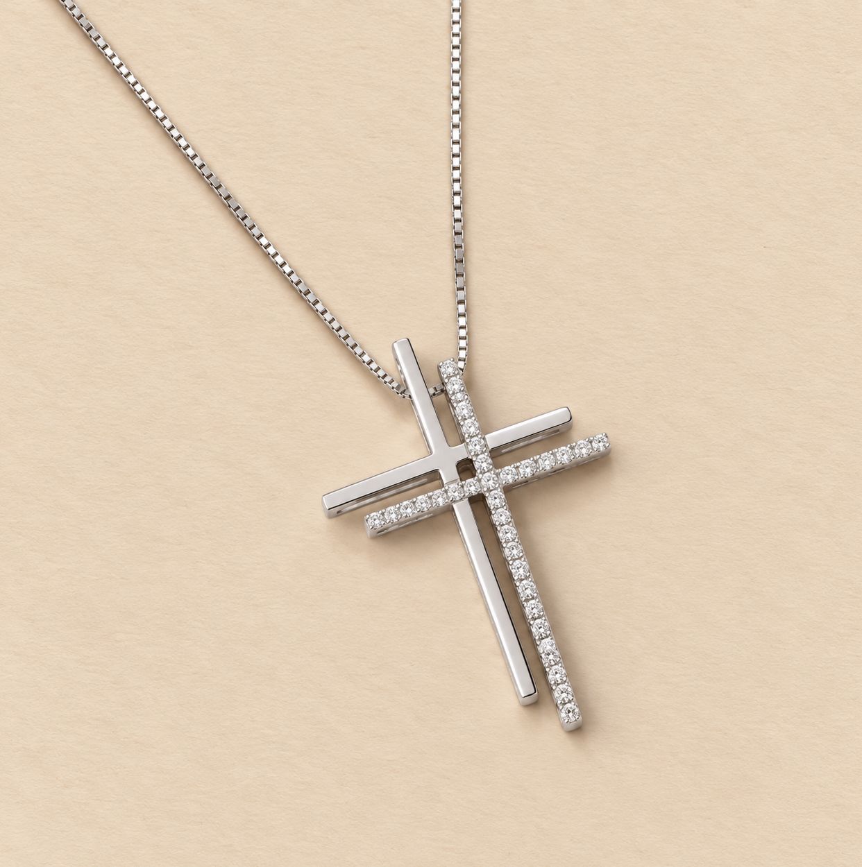 Cross Shadow Diamond Pendant with Chain