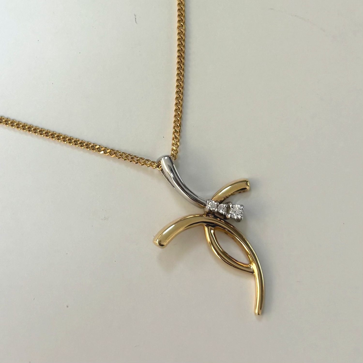 14K 3-Stone Diamond Cross