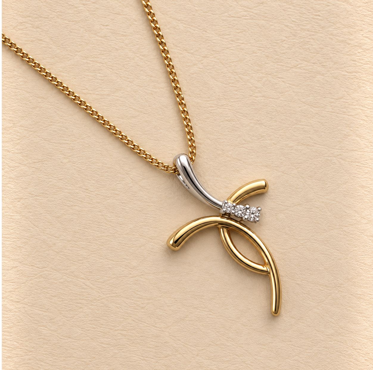 14k 3-stone Diamond Cross with Chain