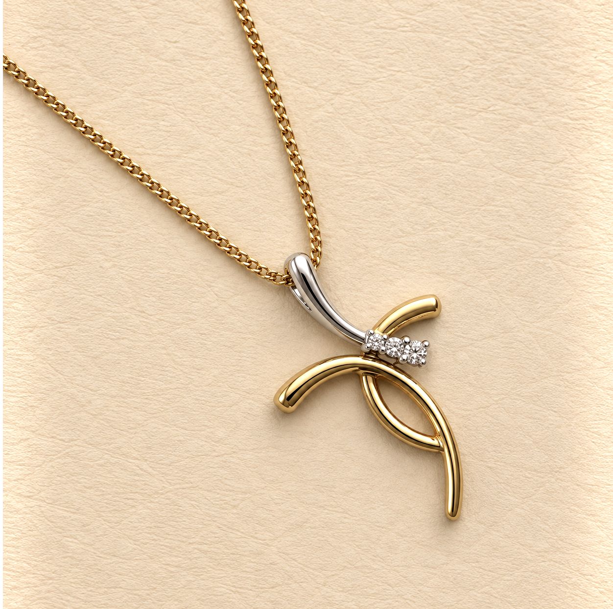 3-Stone Diamond Cross with Chain