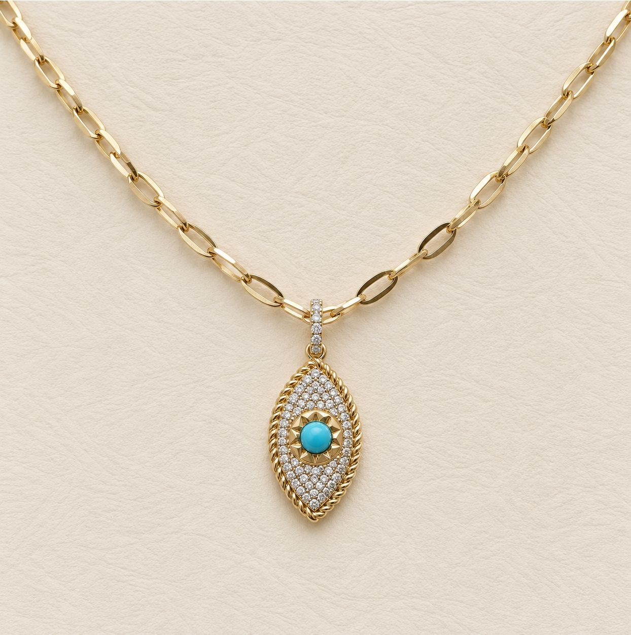 Vertical Turquoise &amp; Diamond Evil Eye Pendant