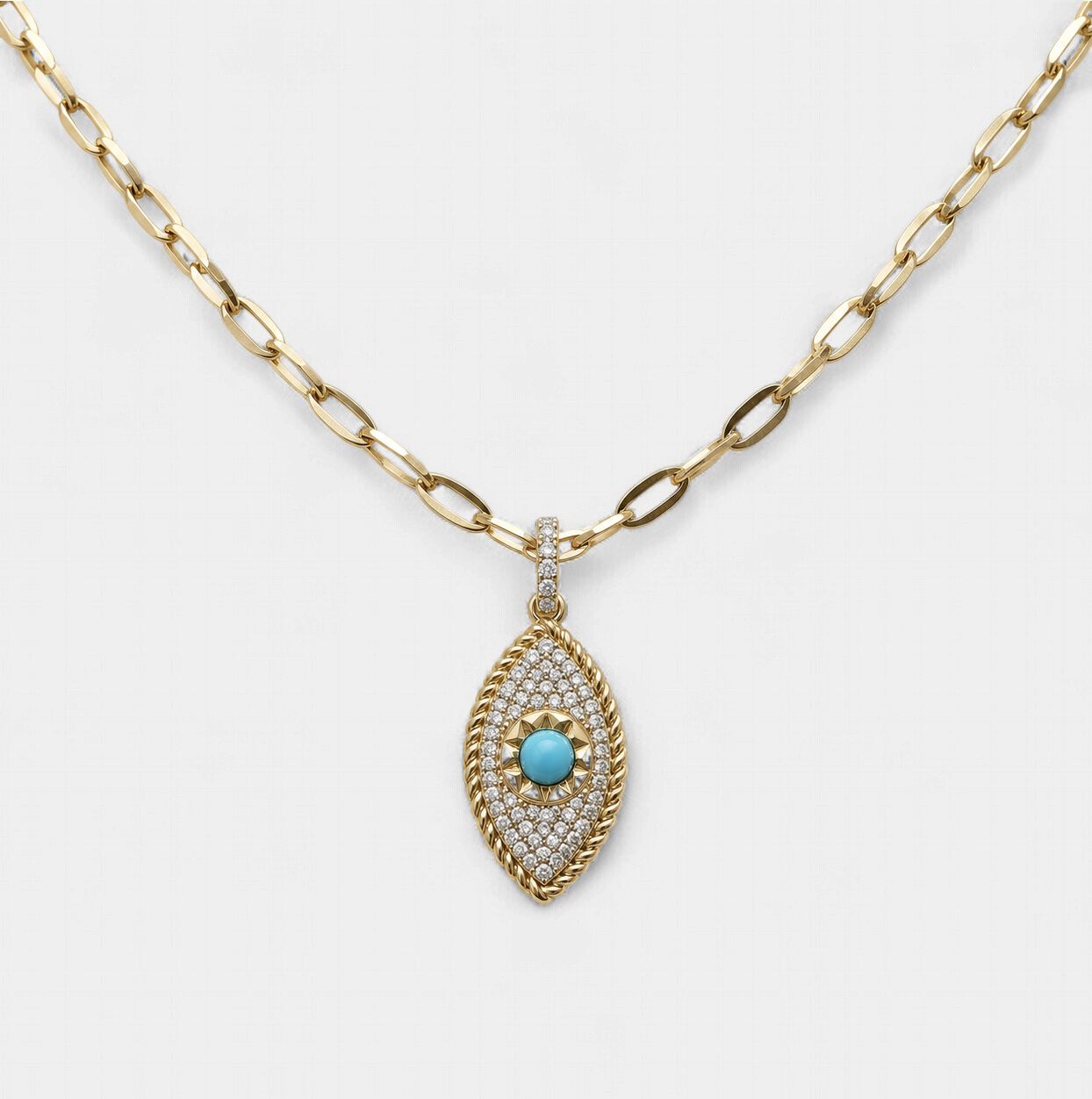 Vertical Turquoise Diamond Evil Eye Pendant