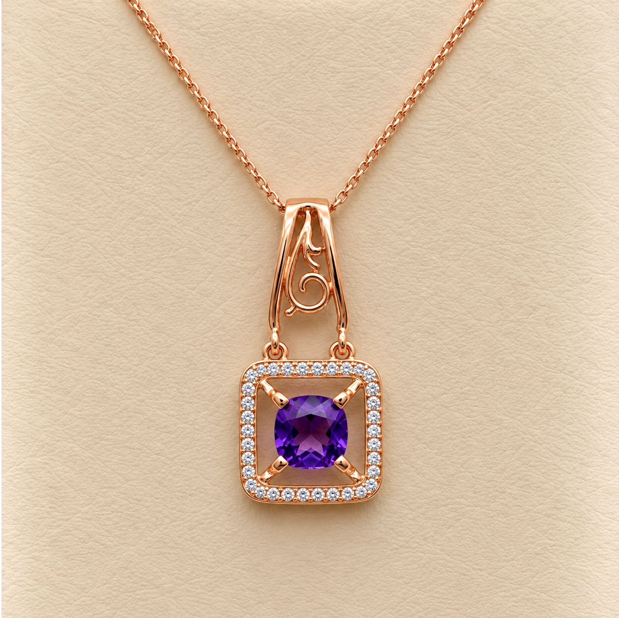 Square Amethyst Diamond  Pendant