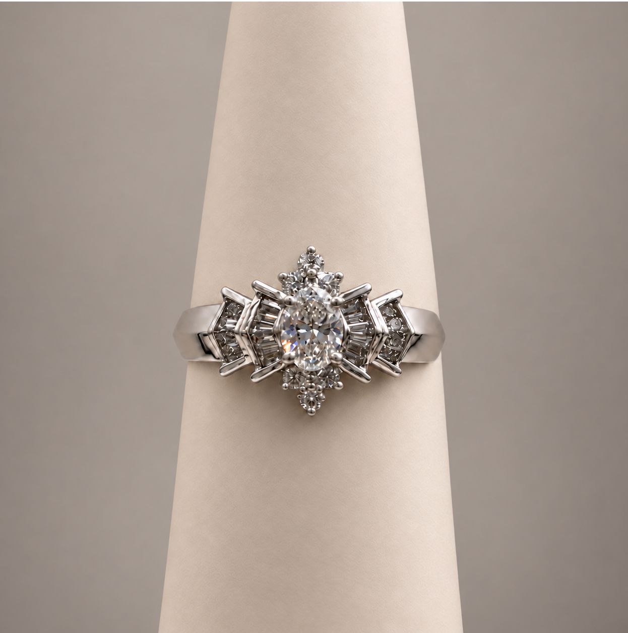 Starburst Oval &amp; Baguette Diamond Ring