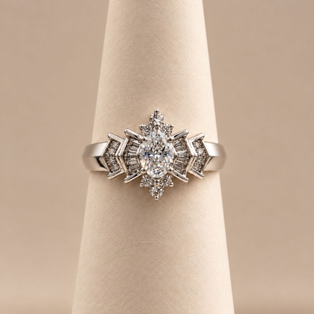 "Starburst" Oval &amp; Baguette Diamond Ring