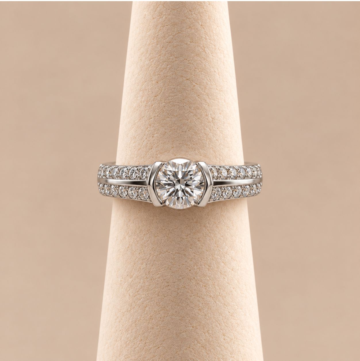 Double-Row Pavé Half Bezel Diamond Ring