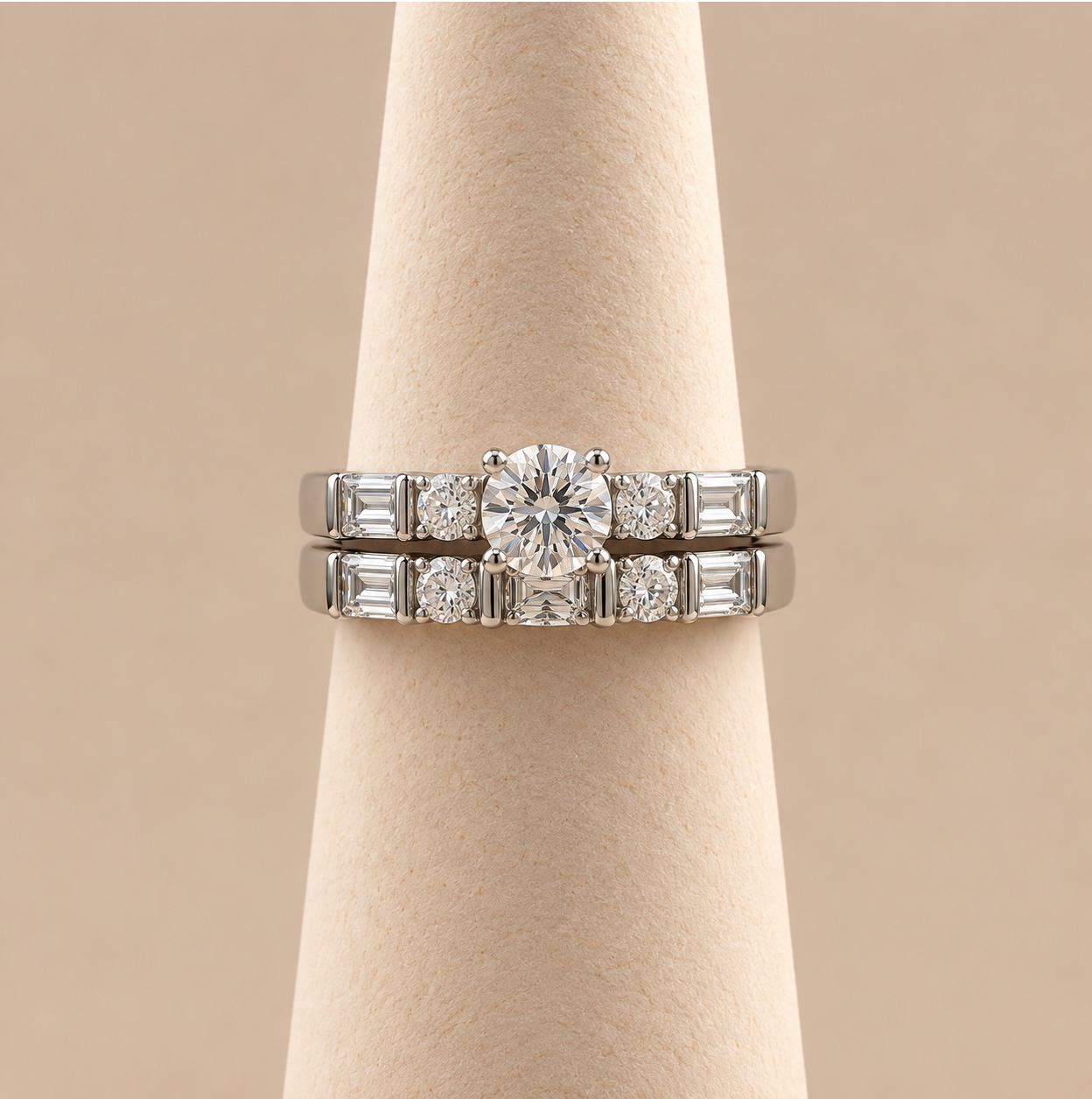 "Beatrice" Round and Baguette Diamond Bridal Set