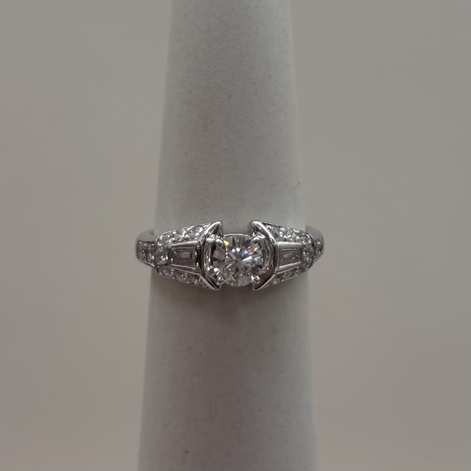 18KW "Myra" LM Baguette Band w/ L-0.50ct Rnd VVS1 Diamond Ring