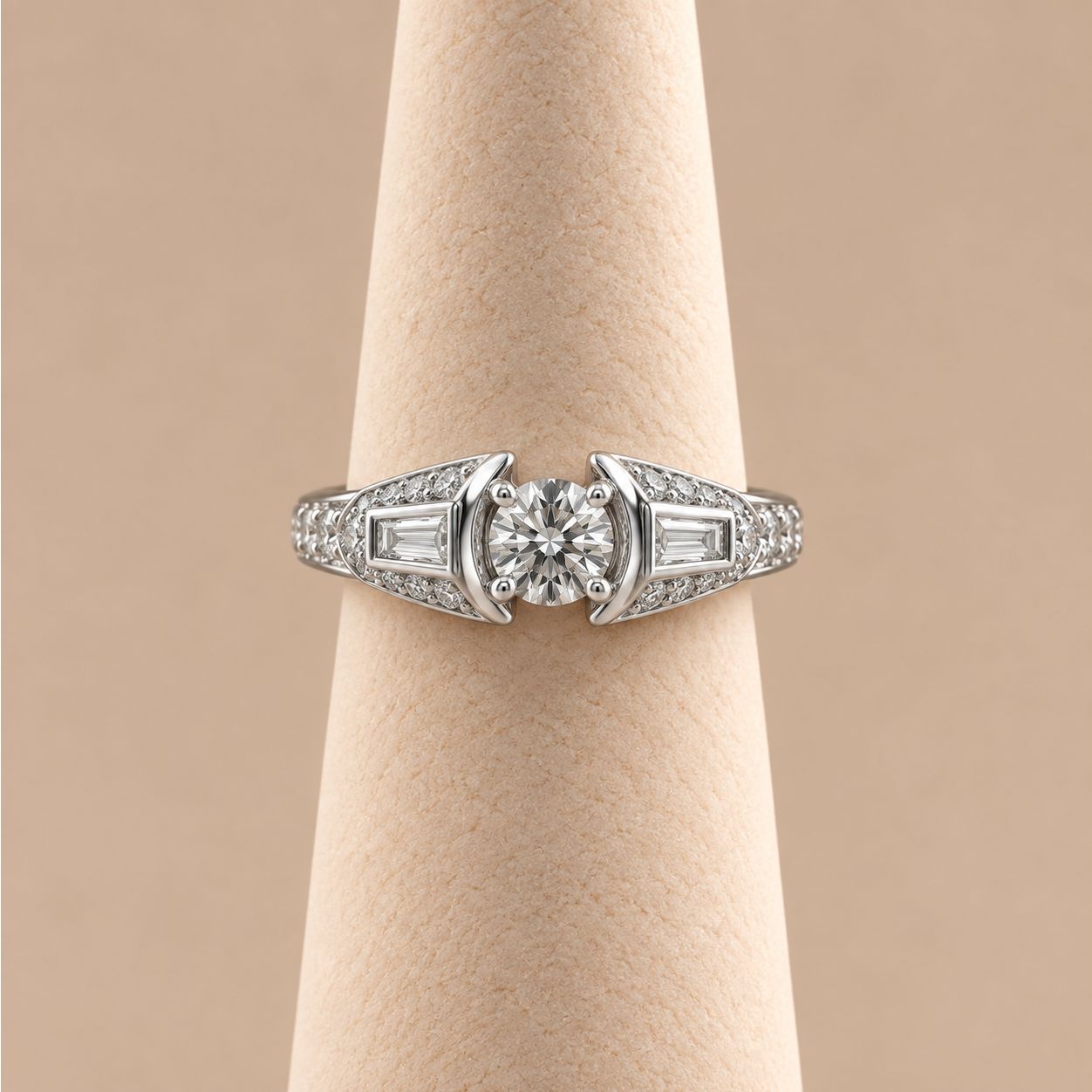 "Myra" Half Bezel Baguette Cathedral Diamond Ring