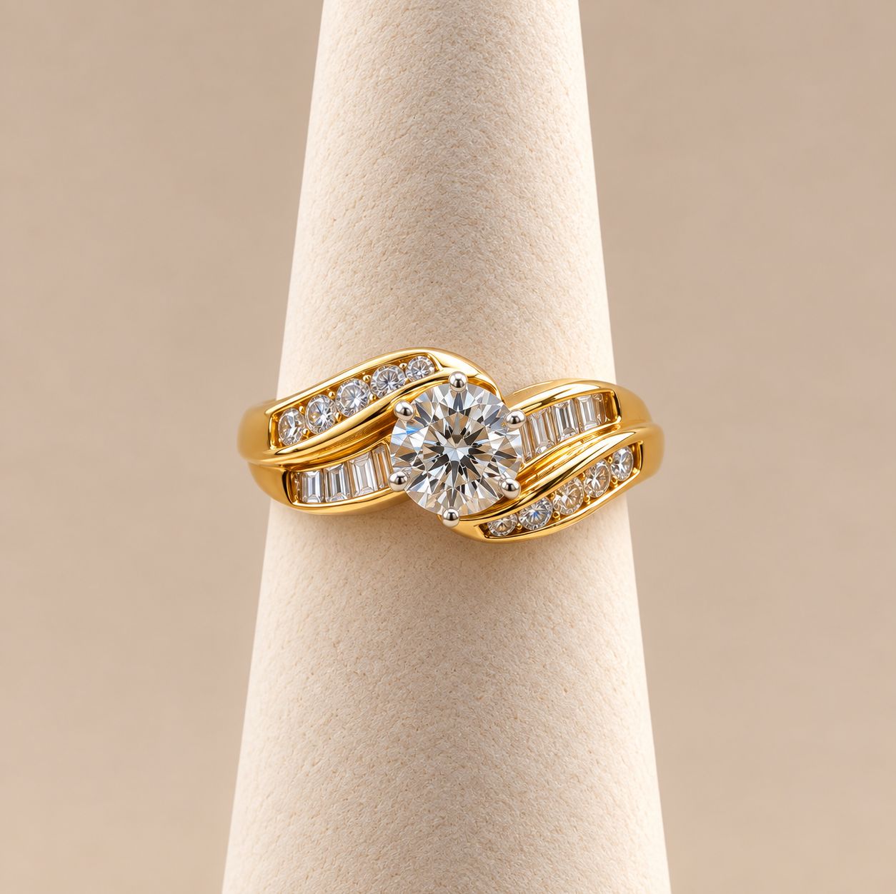 "Elizabeth"  Gold Double Swirl Diamond Ring