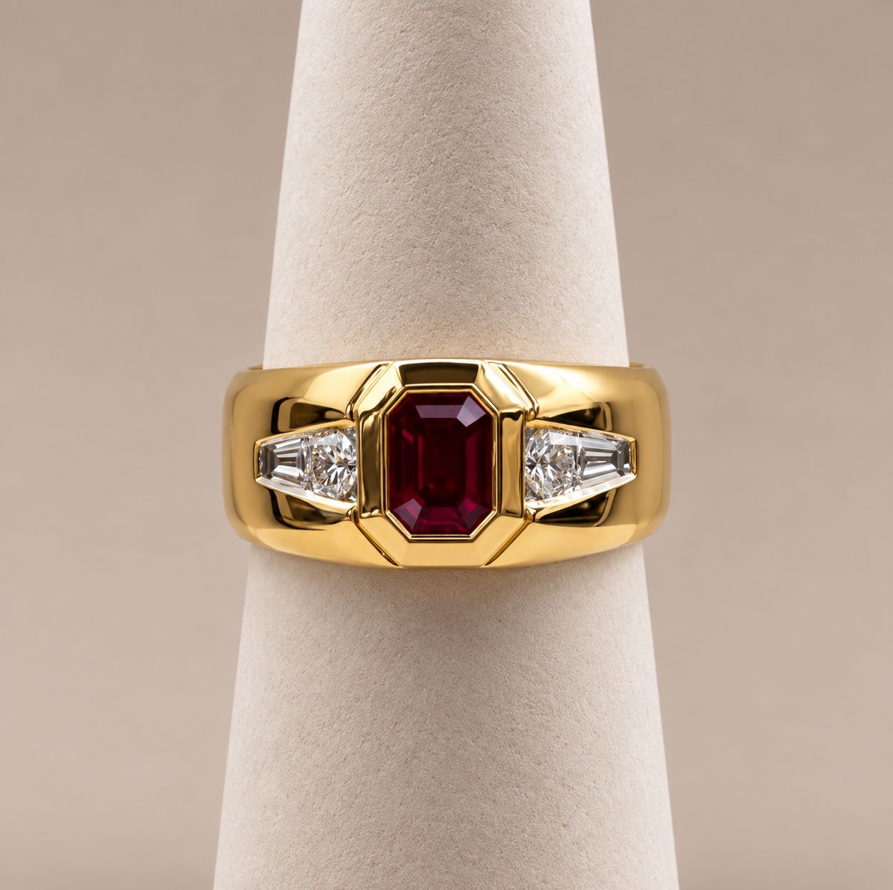 Men's Gold Diamond Ruby Class Ring