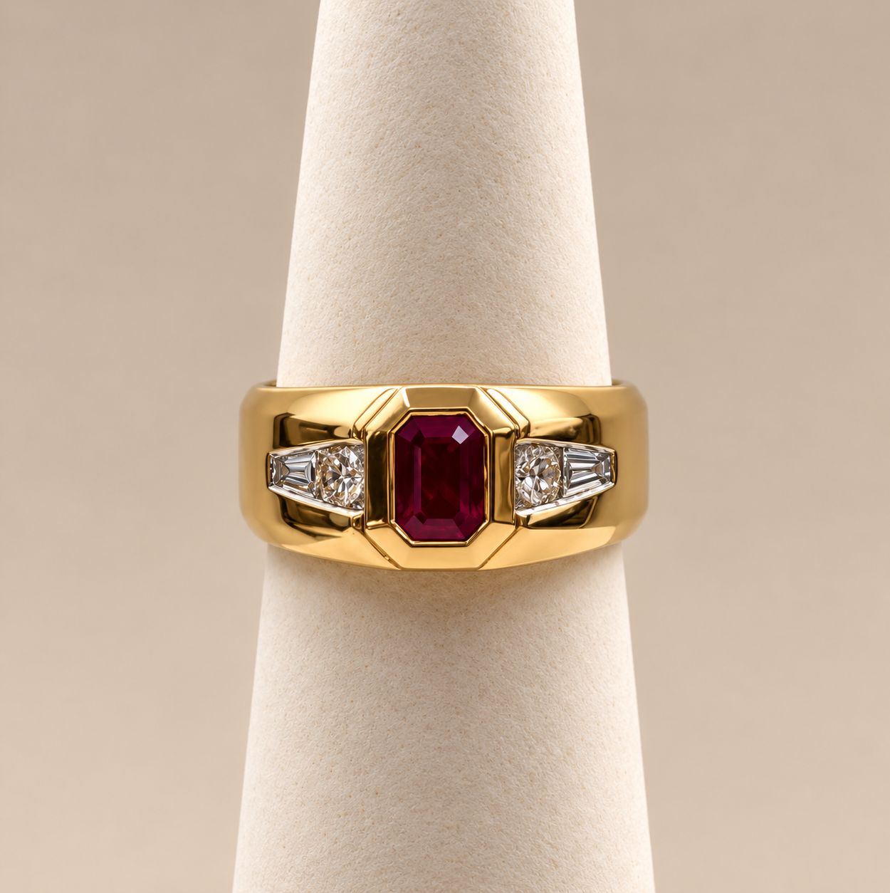 Men's Gold Diamond Ruby Class Ring