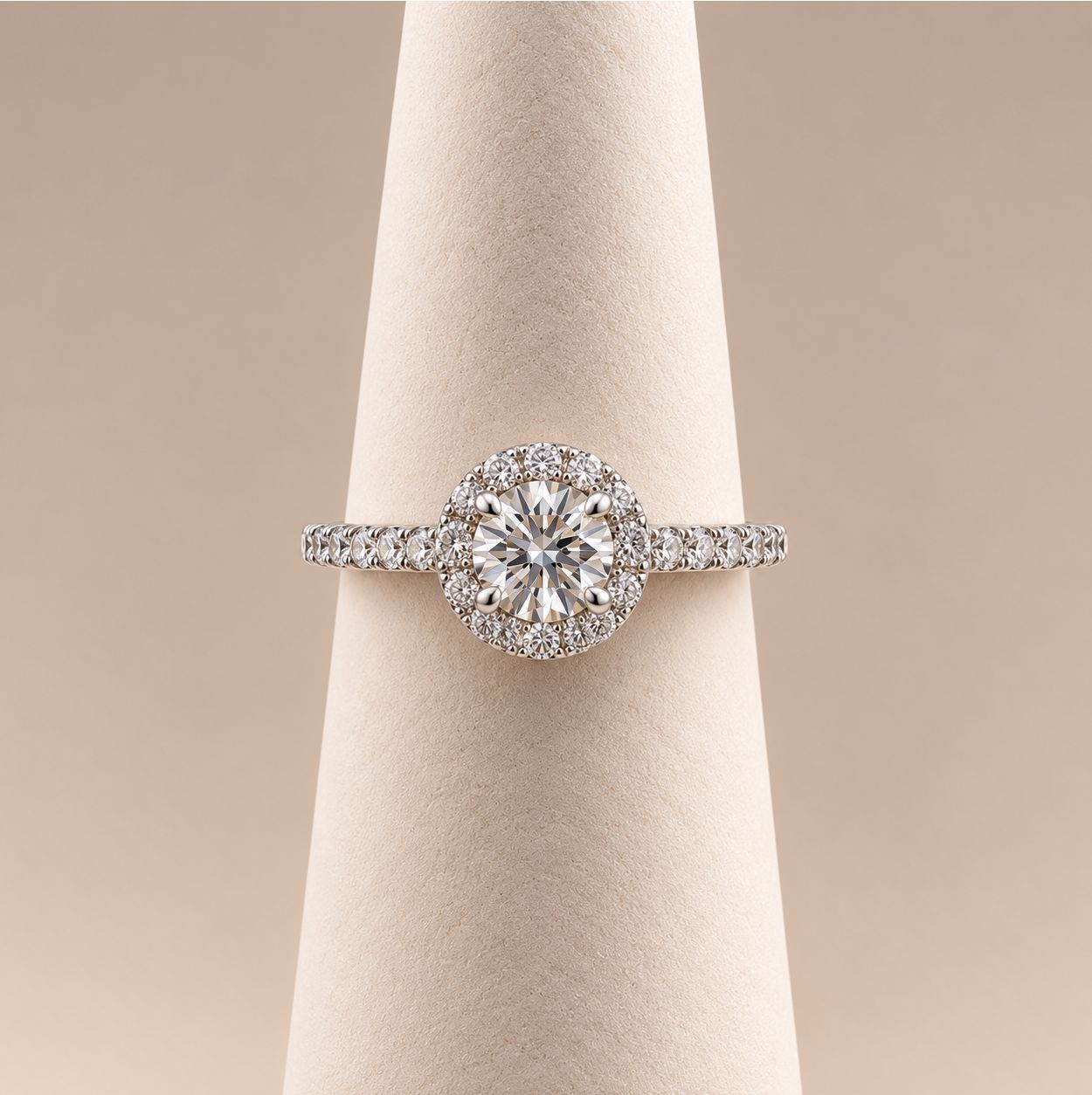 "Camelia" Round Brilliant Diamond Halo Ring
