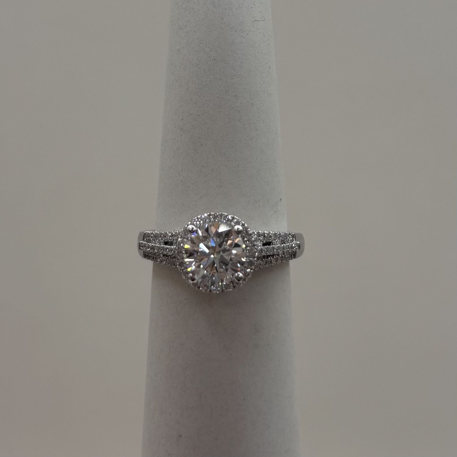 14KW "Natalie" LM Halo w/ L-1.33ct Rnd VVS2 Diamond Ring