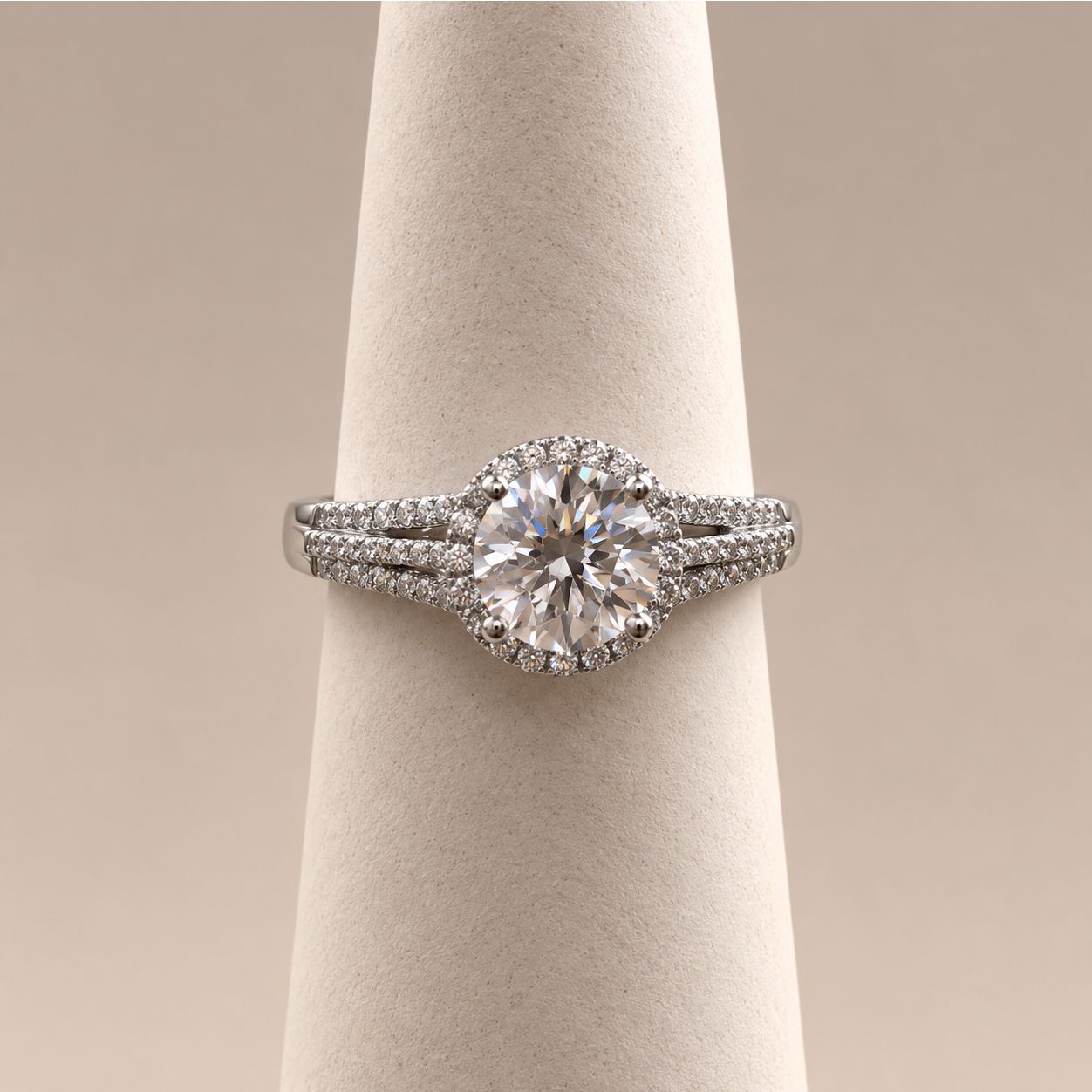 "Natalie" Round Halo Split-Shank Diamond Ring