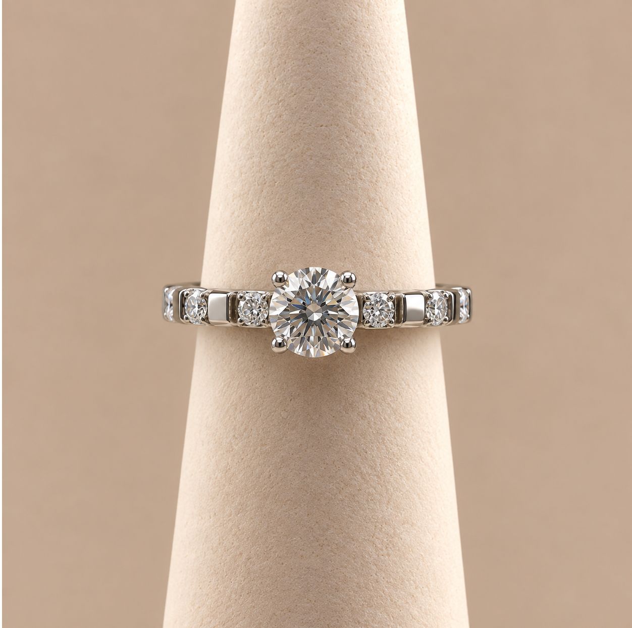 "Margot"  Classic Segmented Ring with Round Center Stone