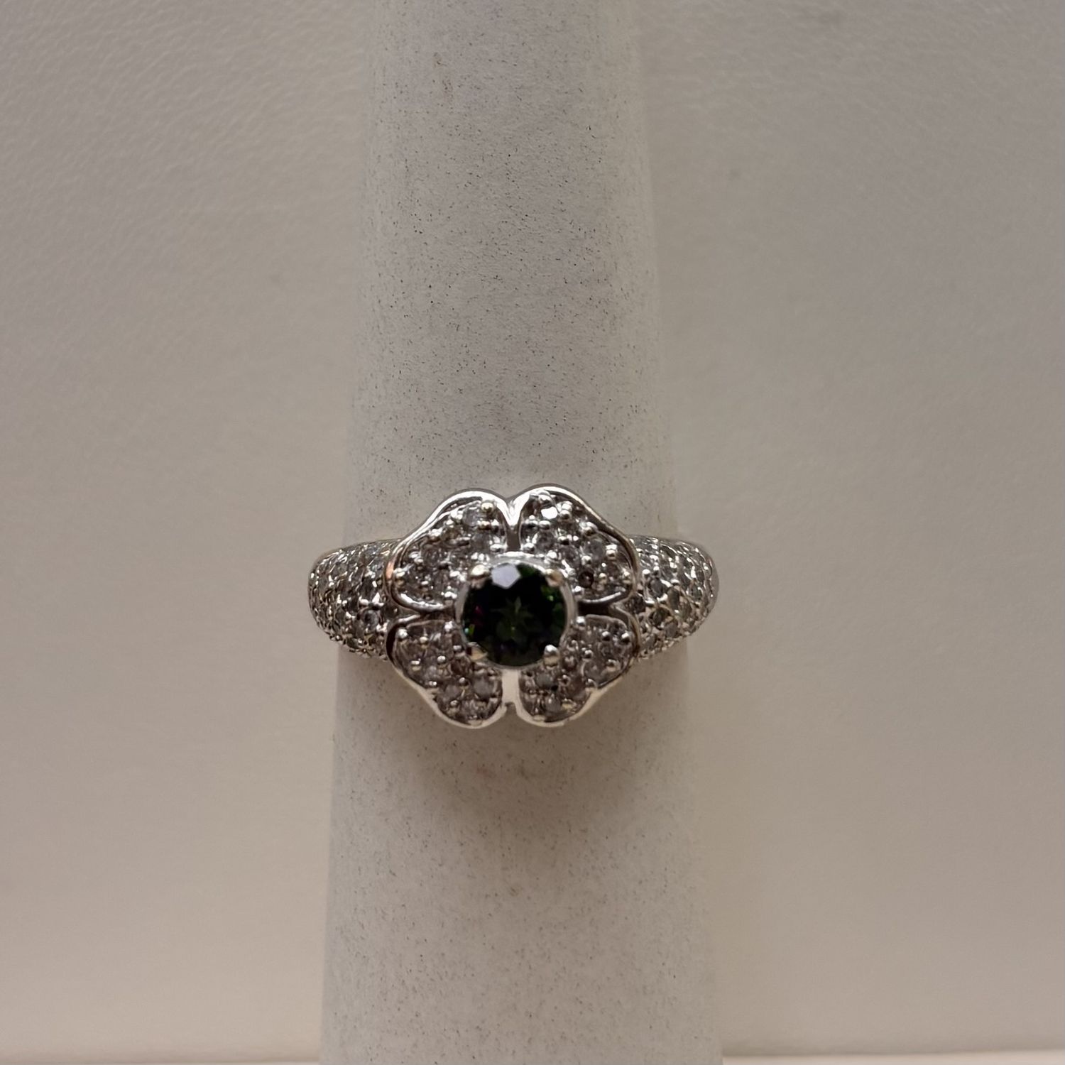 14KW Mystic Topaz &amp; Diamond Flower Ring