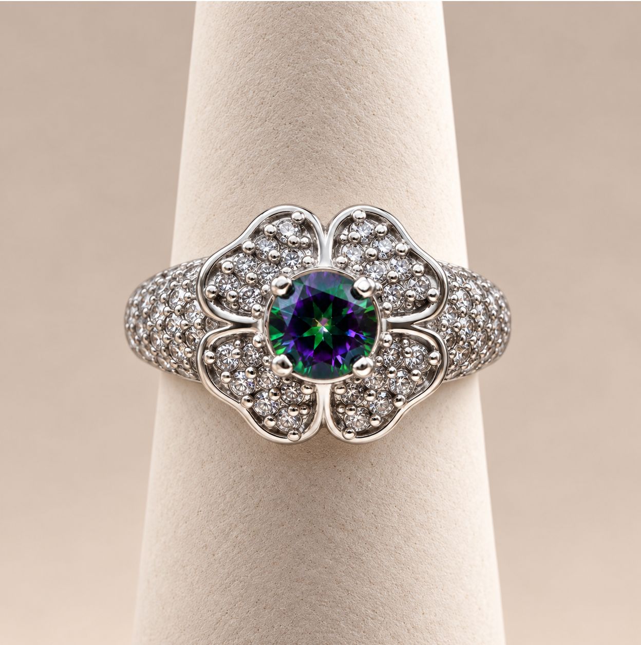 Mystic Topaz Diamond Flower Ring (5.3g)