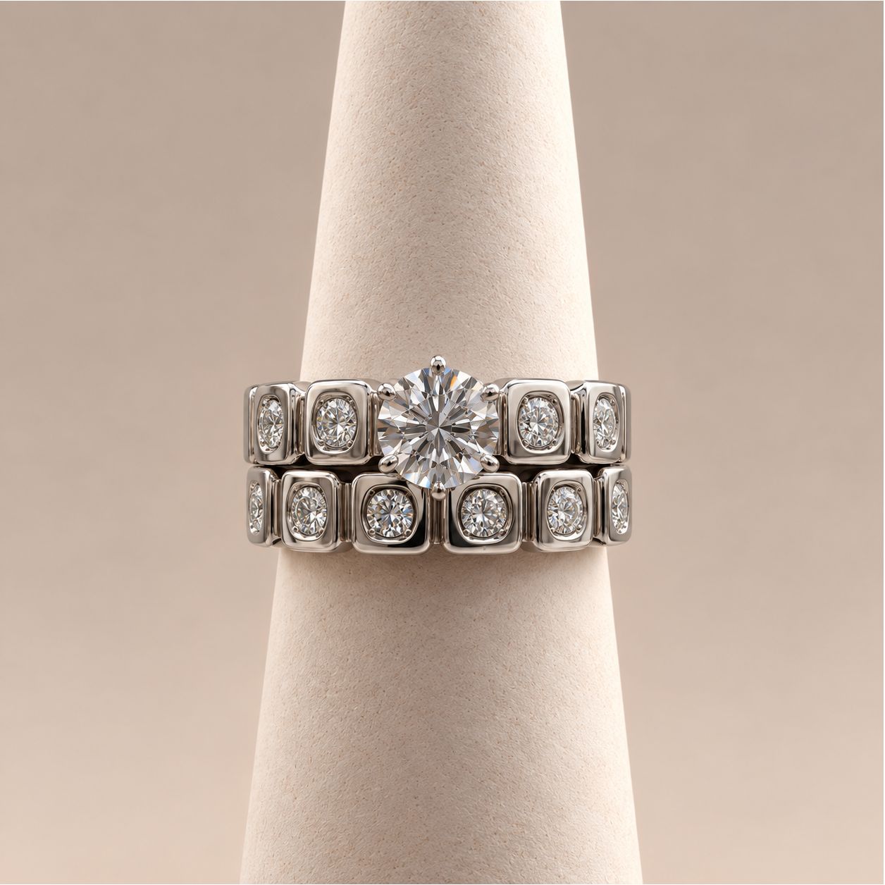 "Taylor" Round Diamond Bezel-Frame Bridal Set