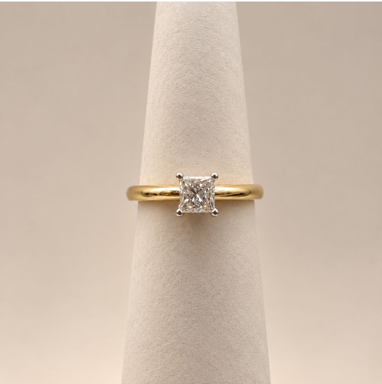 Yellow Gold  Solitaire Princess Cut Diamond Ring