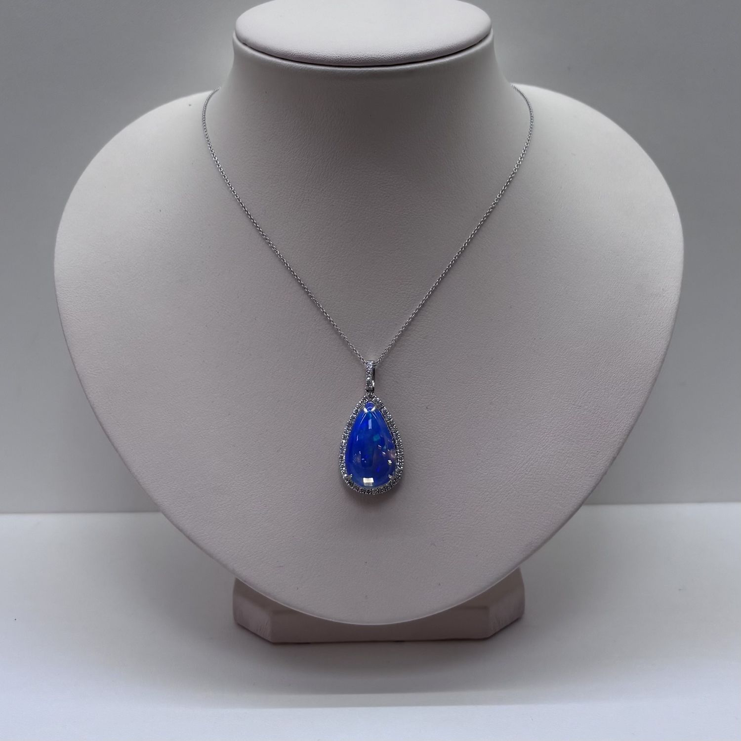 14KW Pear Shape Opal w/ Diamonds Necklace David Kord