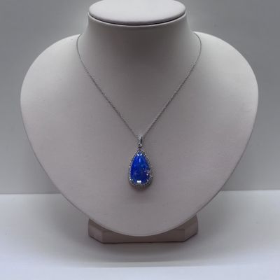 14KW Pear Shape Opal w/ Diamonds Necklace David Kord