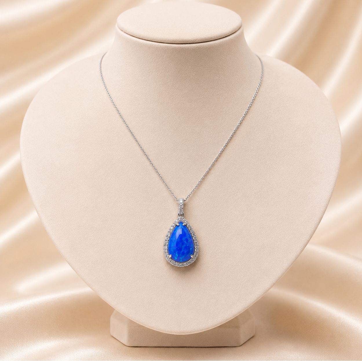 14KW Pear Shape Opal Halo Diamond Necklace