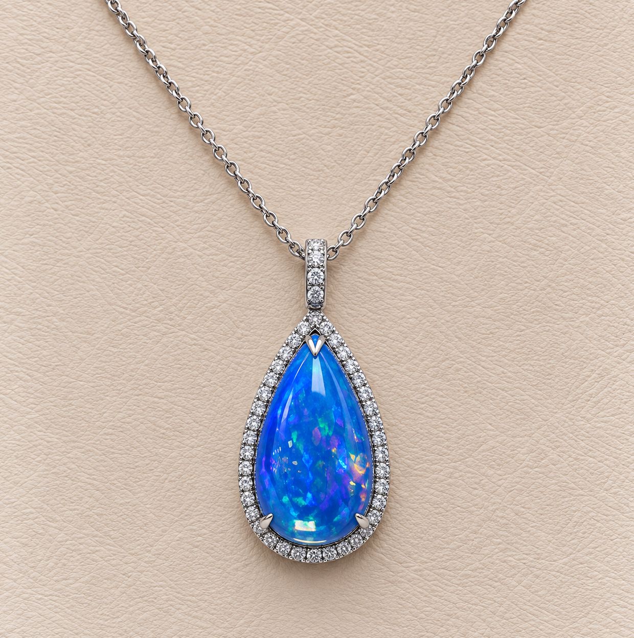 Pear Shape Opal Halo Diamond Necklace
