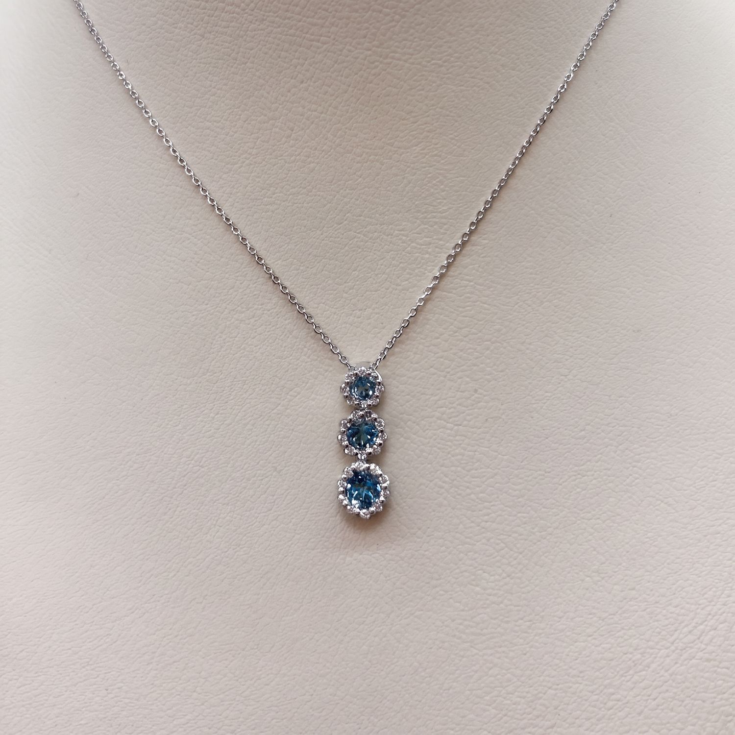 3-Stone Stacked Blue Topaz Diamond Pendant