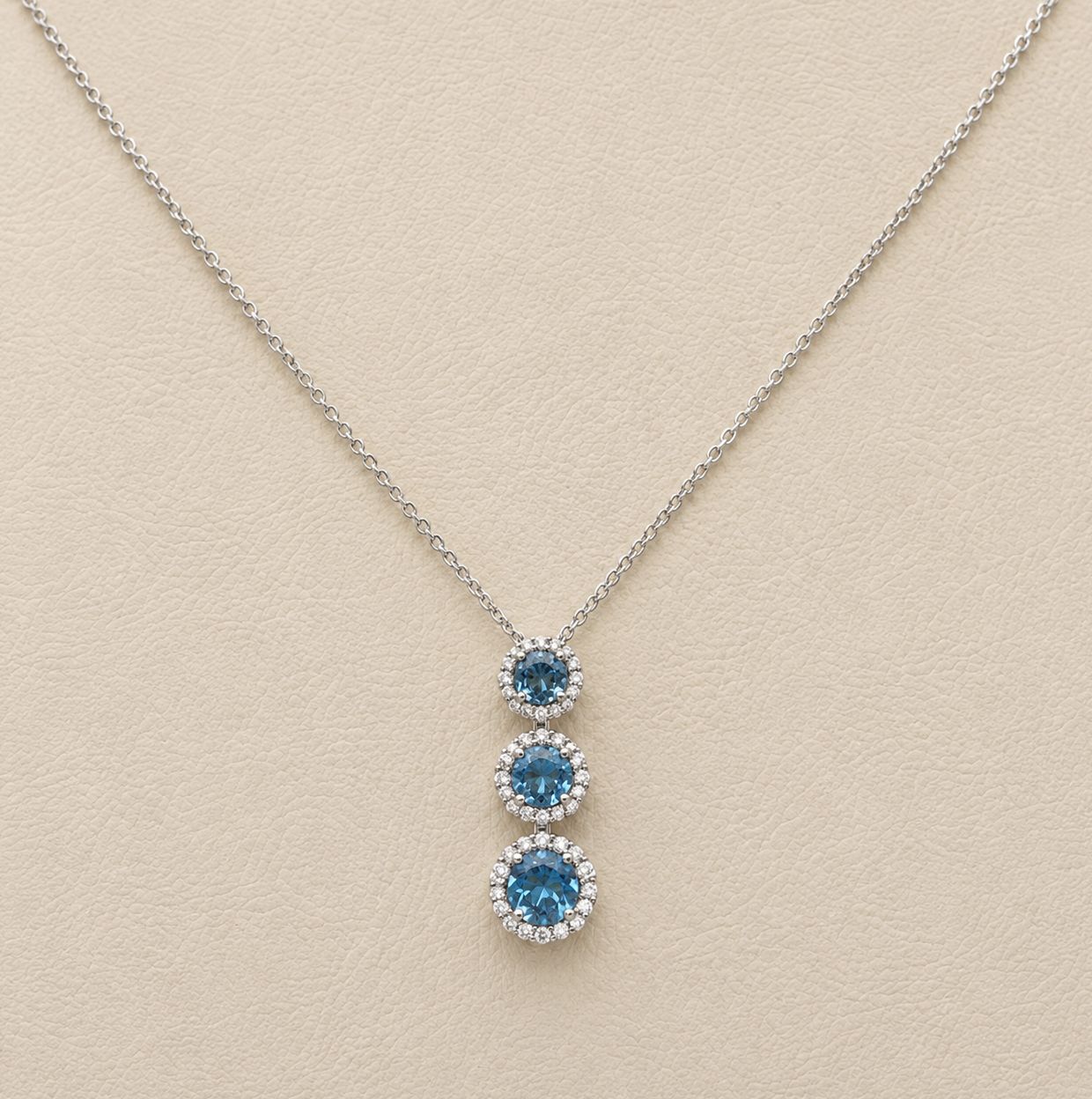 3-Stone Stacked Blue Topaz Diamond Pendant
