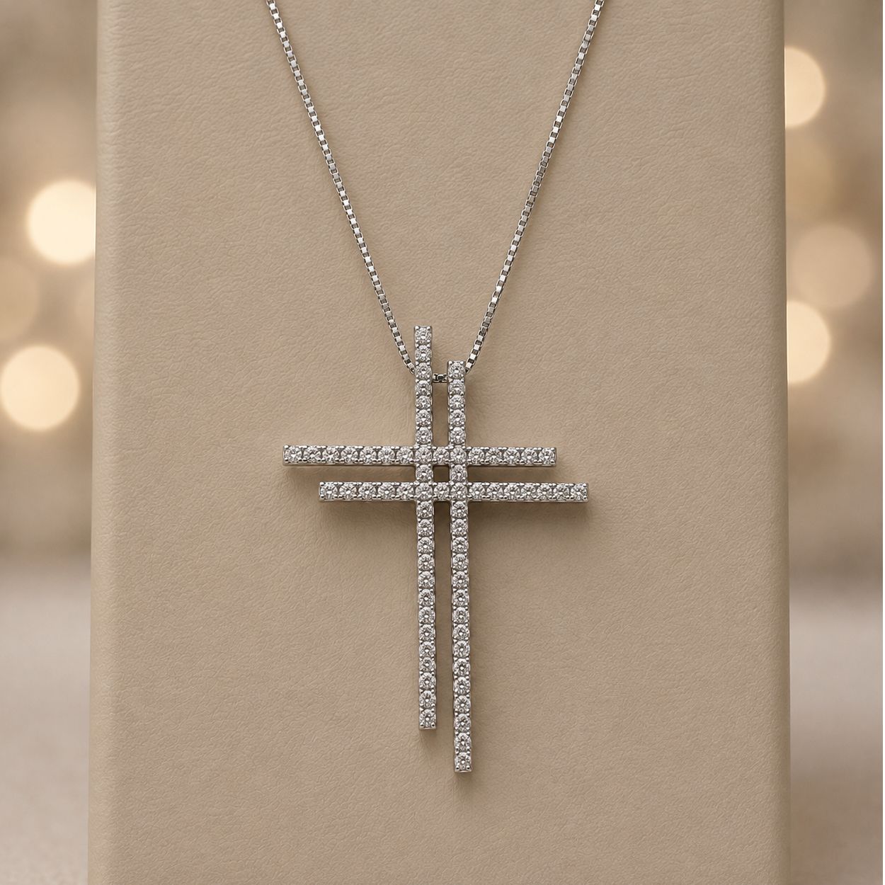 18k Double Diamond Cross Pendant