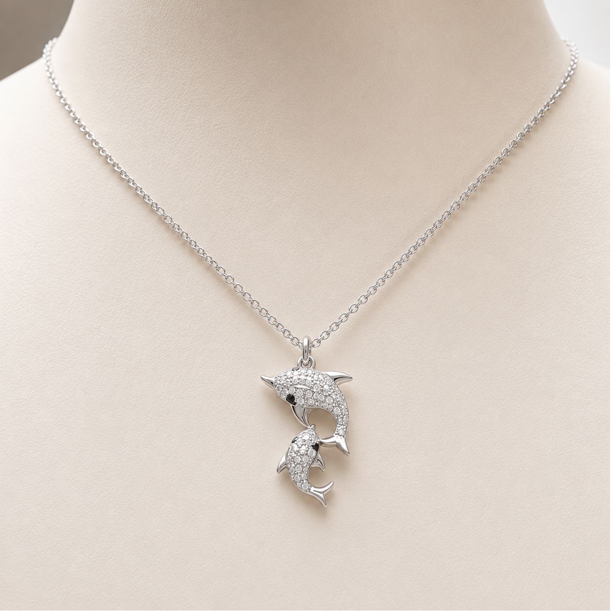 Diamond Dolphin Mother &amp; Child Necklace