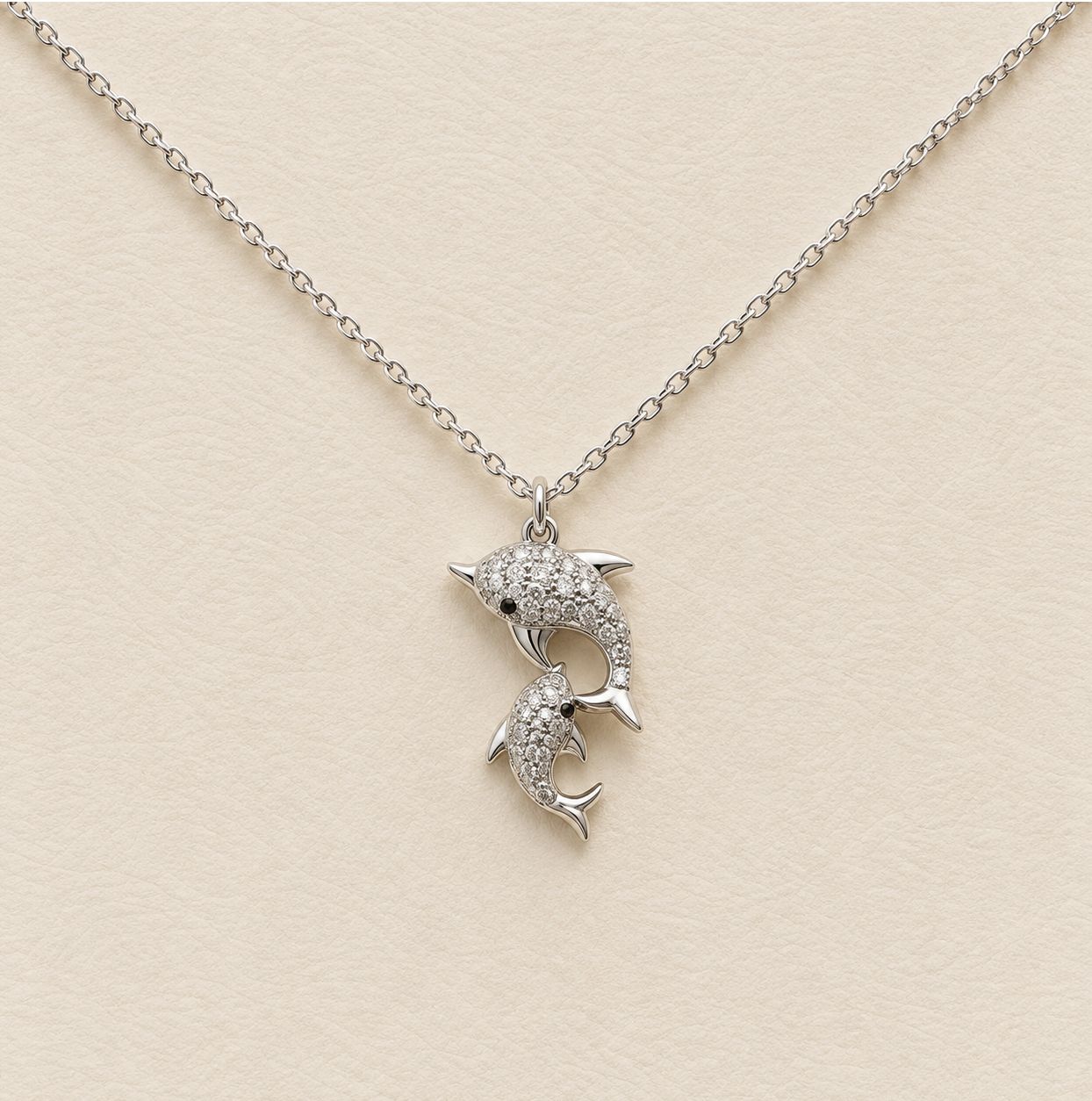 Diamond Dolphin Mother Child Duo Necklace