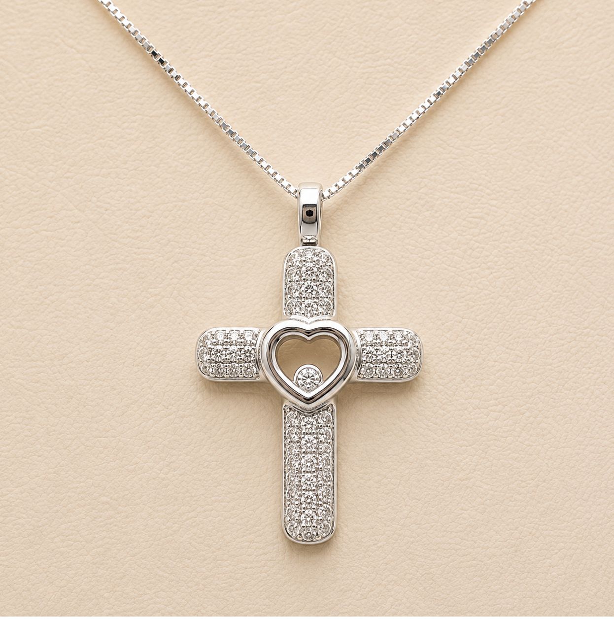 Diamond (1.56ct) Cross Pendant Heart Center Necklace