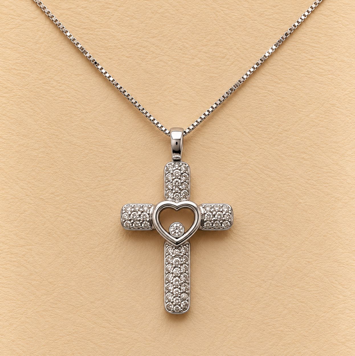 Heart Center Cross Diamond Necklace