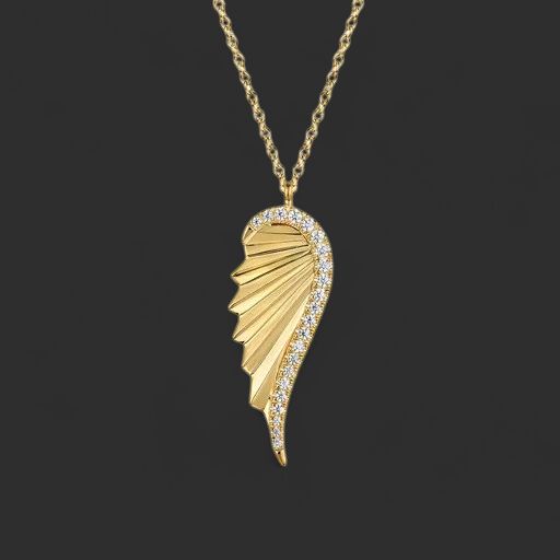 14K Yellow Gold Diamond Wing Pendant Necklace