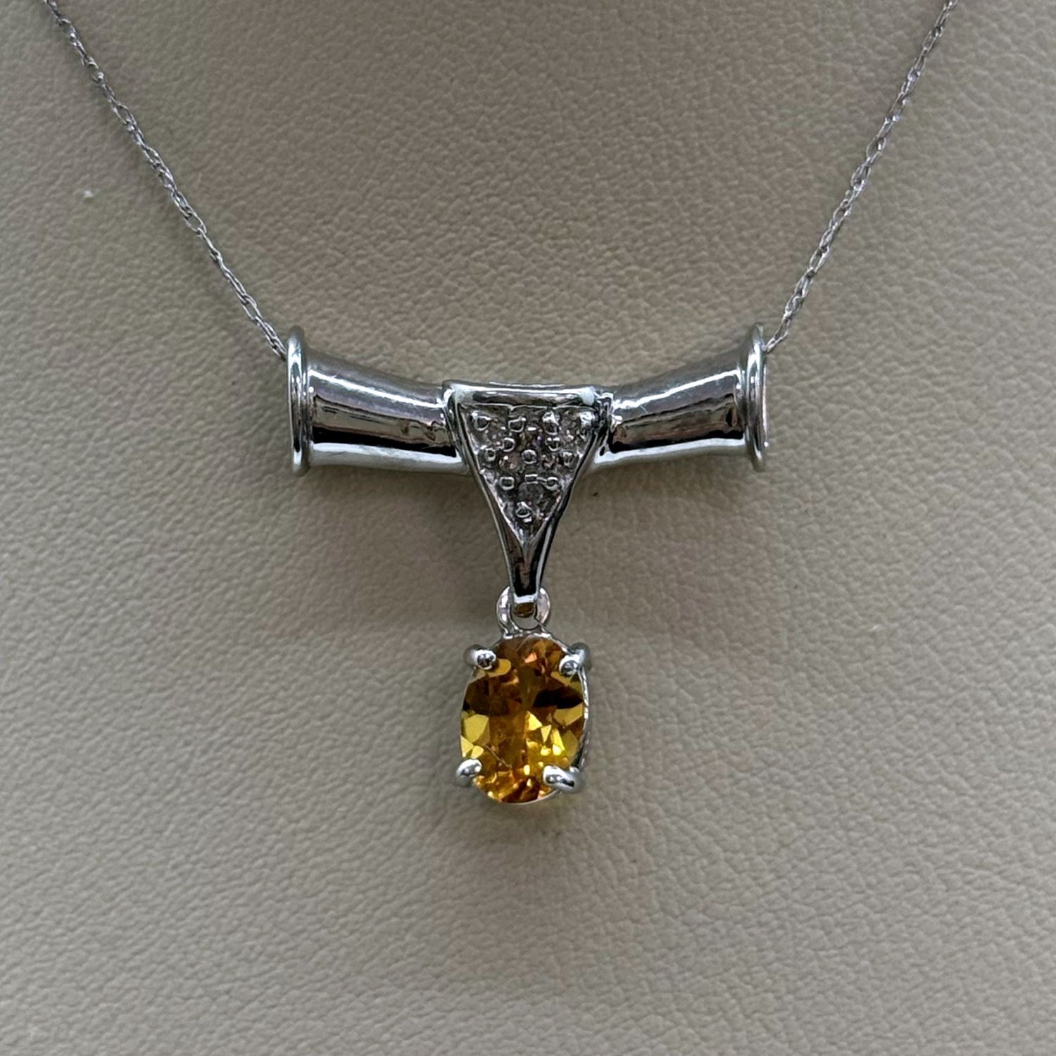 14KW Citrine/Diamond Bull Horn Pendant