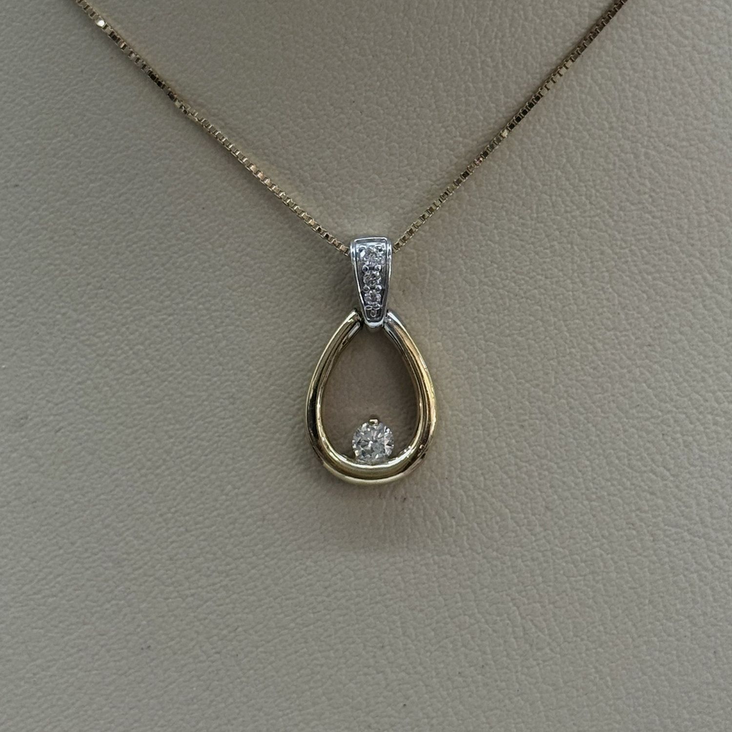 10KY 2-Tone Diamond Drop Pendant