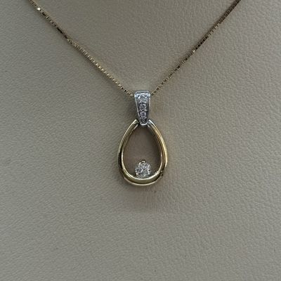 10KY 2-Tone Drop Diamond Pendant