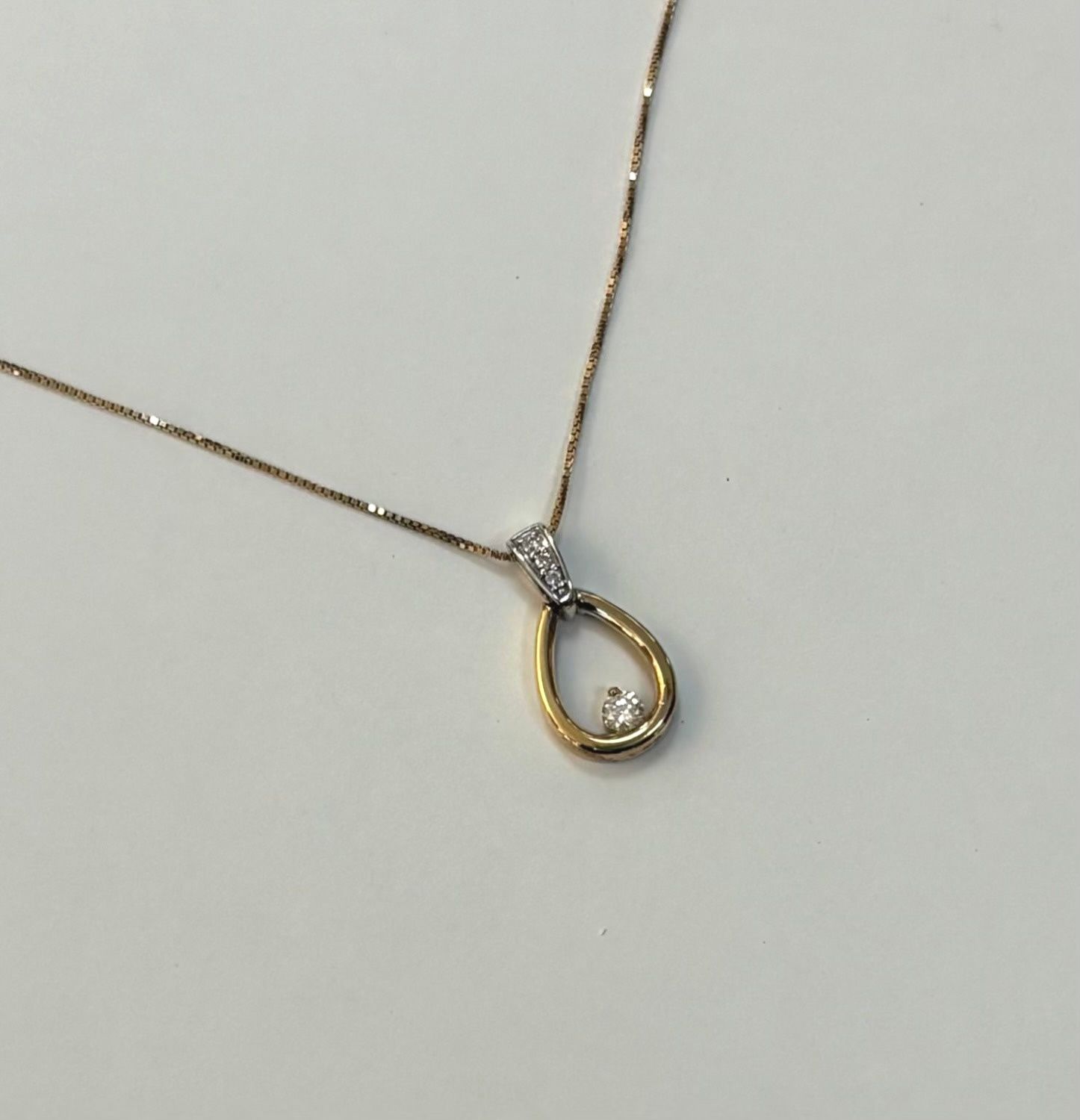 10KY 2-Tone Drop Diamond Pendant