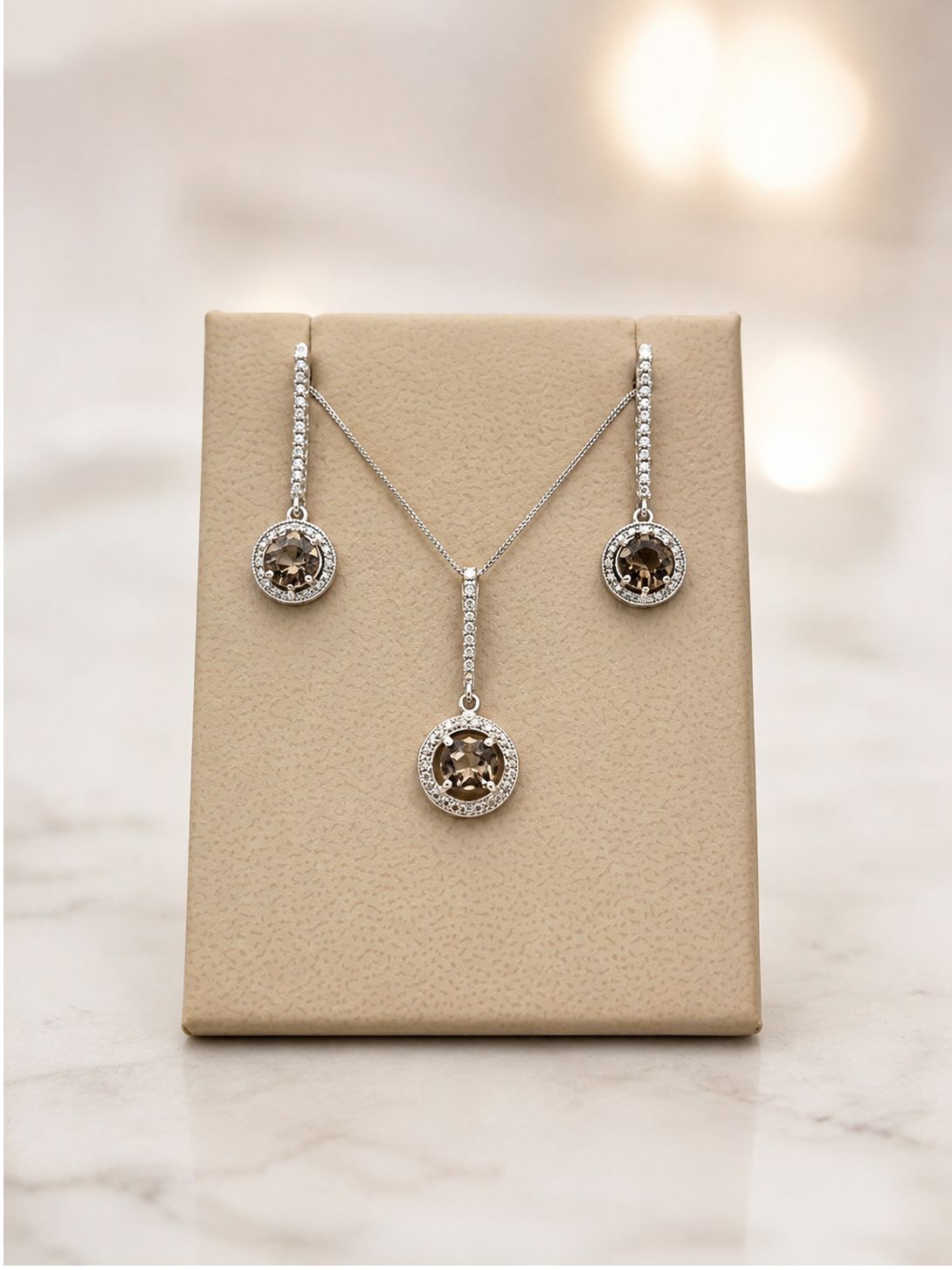 10KW Smoky Quartz Diamond Dangle Pendant (Matching Earrings Available)
