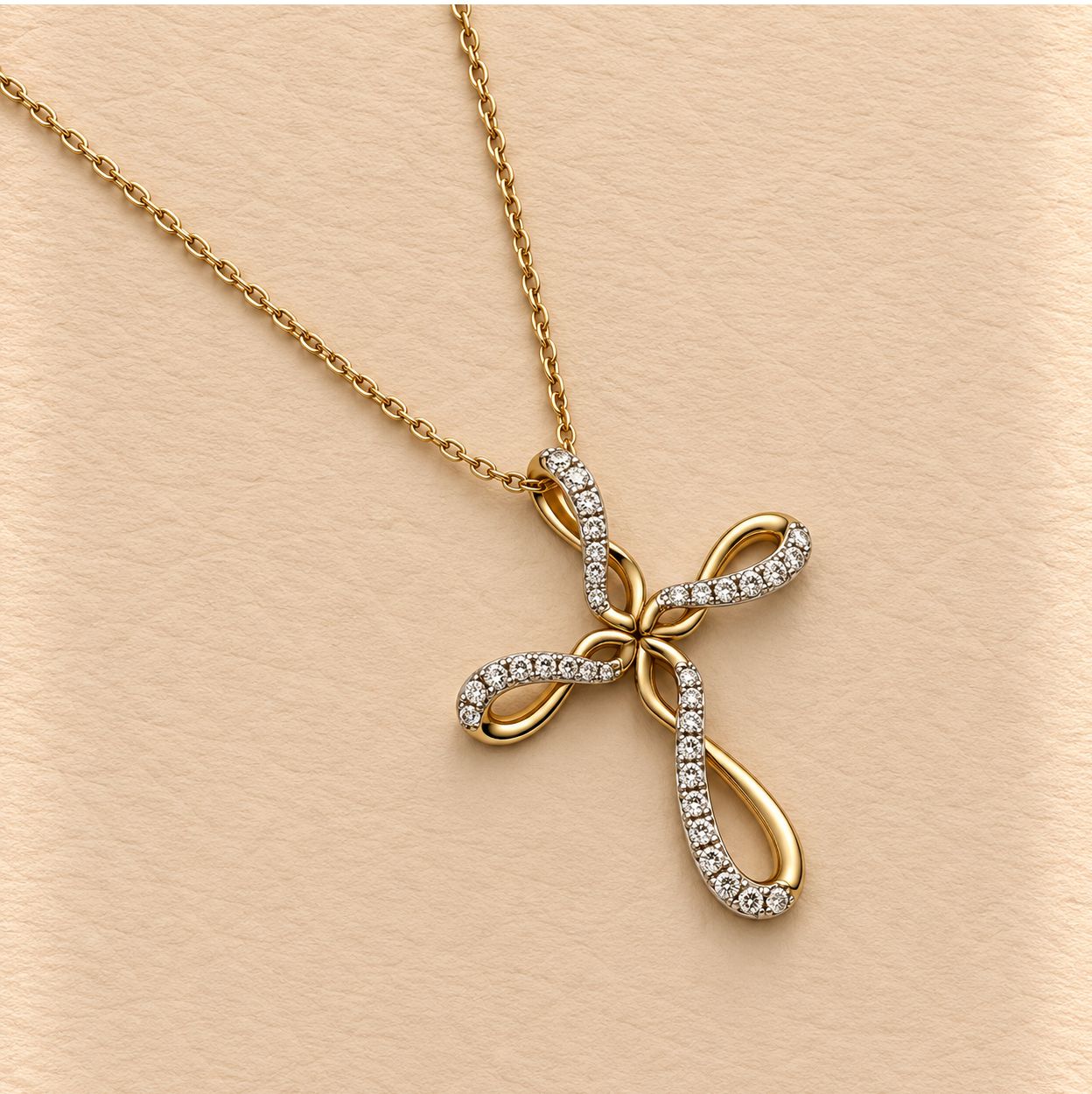 Swirl Cross Diamond Pendant with Chain