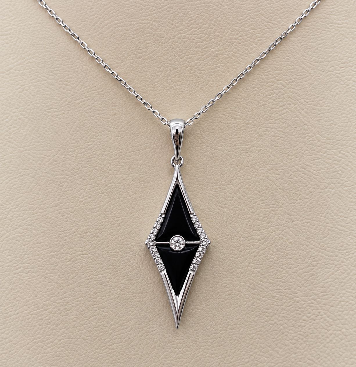 Black Onyx &amp; Diamond Halo Kite Pendant