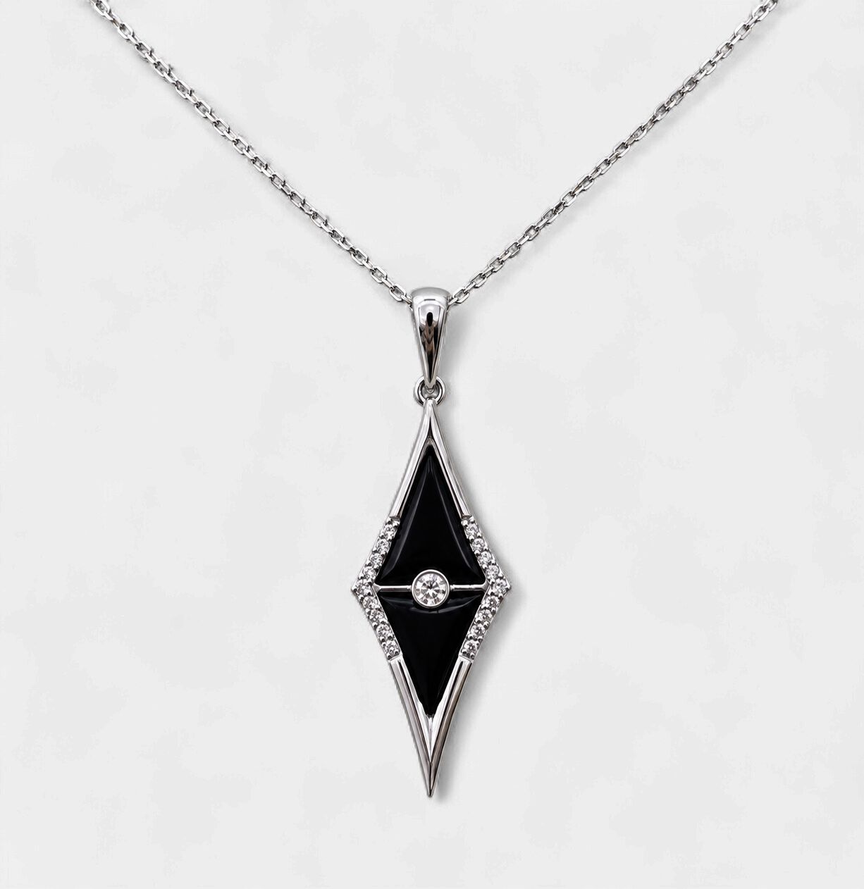 Black Onyx Diamond Halo Kite Pendant
