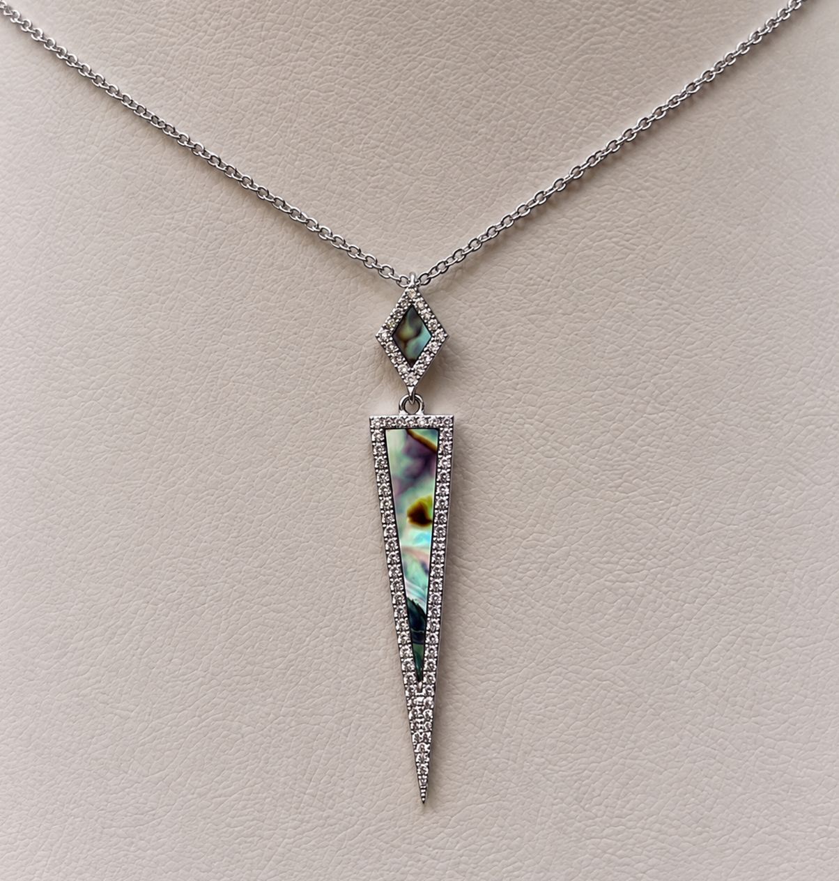 White Gold Abalone &amp; Diamond Halo Dagger Pendant