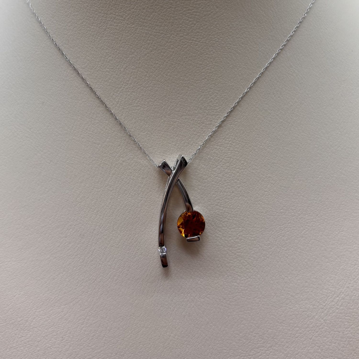 14KW Orange Sapphire/Diamond X Pendant