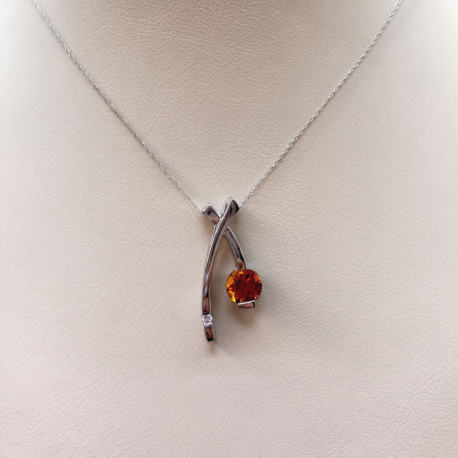 Orange Sapphire/Diamond X Pendant