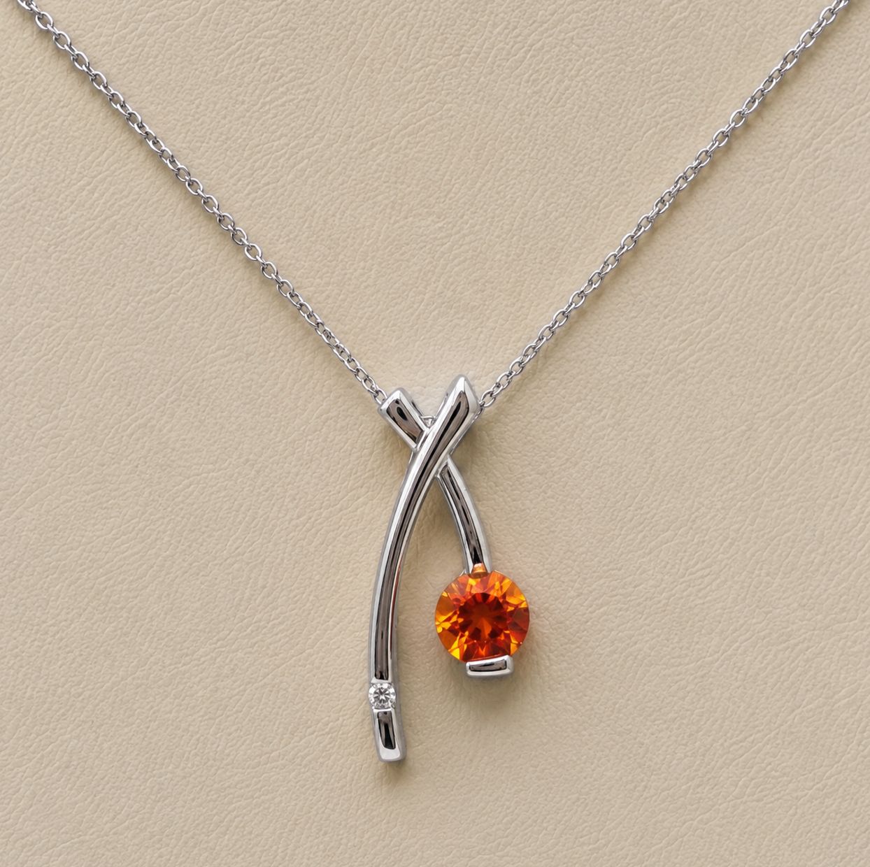 Orange Sapphire Diamond "X" Pendant