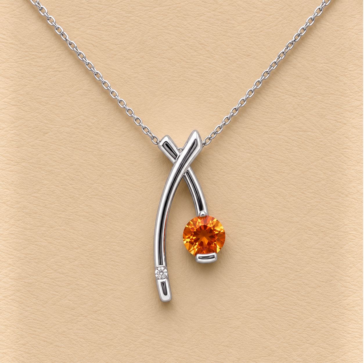 "X" Orange Sapphire Diamond Pendant